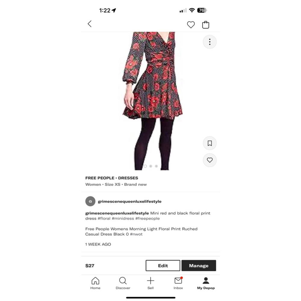 NWT Women Free People Mini Dress XS Floral Print Red Black